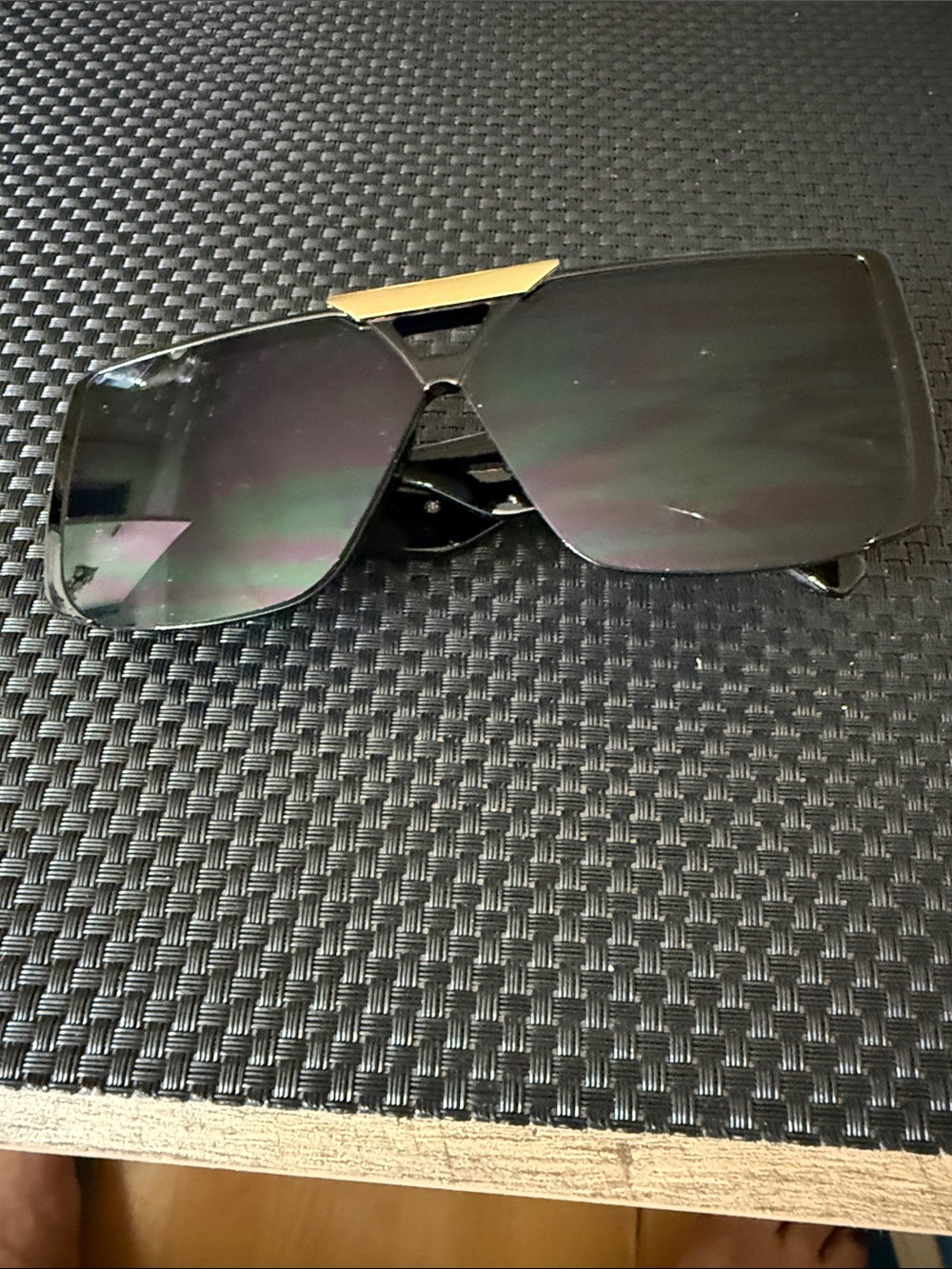 Gucci Black Shield Sunglasses with Gold Bridge